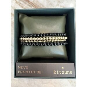 Kitsune Men's Multi Layer Bracelet Set Nib Black And Gold